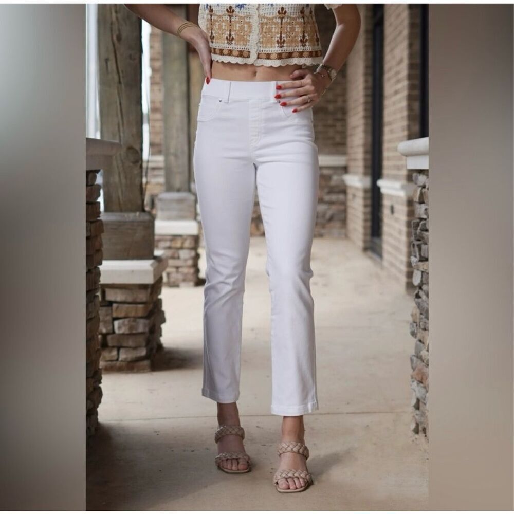 Spanx Straight Leg Ankle Jean White Denim Stretchy Pull on Elastic Waist Sz 3XT